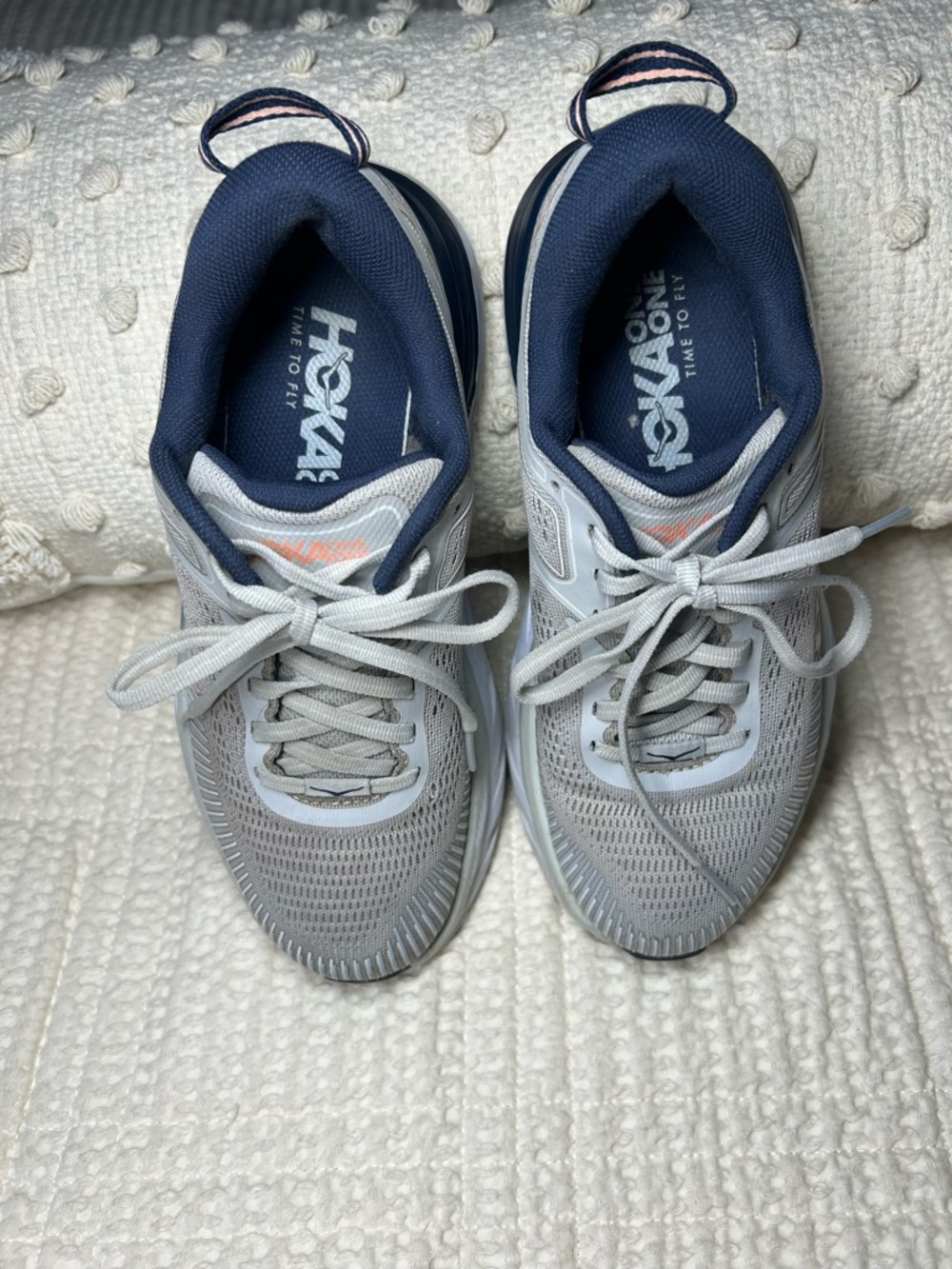 Hoka Women's Running Shoes - Gray, Navy & Peach Accent